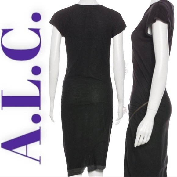 A.L.C. Linen Blend Bodycon T-Shirt Asymmetric Wrap Zipper Dress, Size Medium - Picture 2 of 8